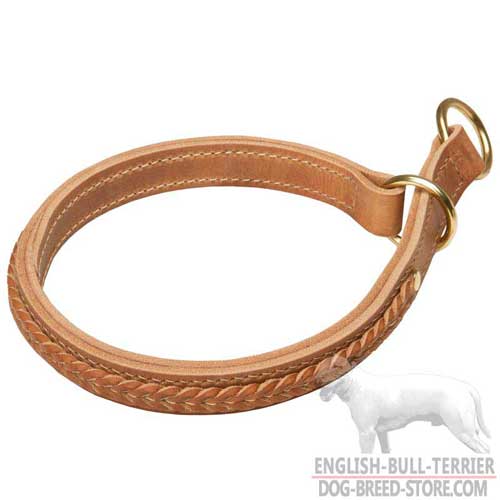 Handmade Leather Bull Terrier Choke Collar Braided