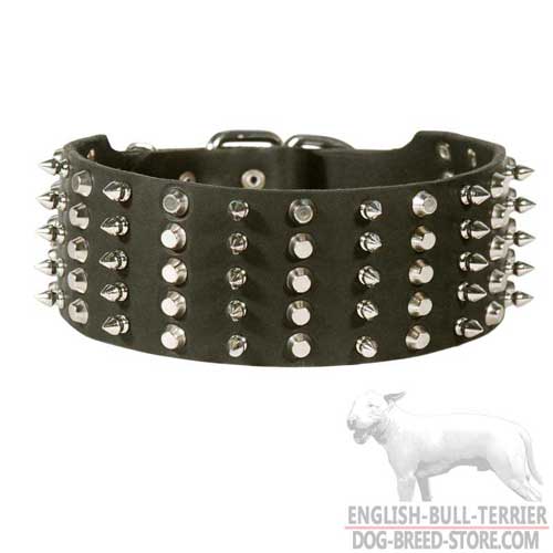 Spiked and Studded Design Leather Bull Terrier Collar