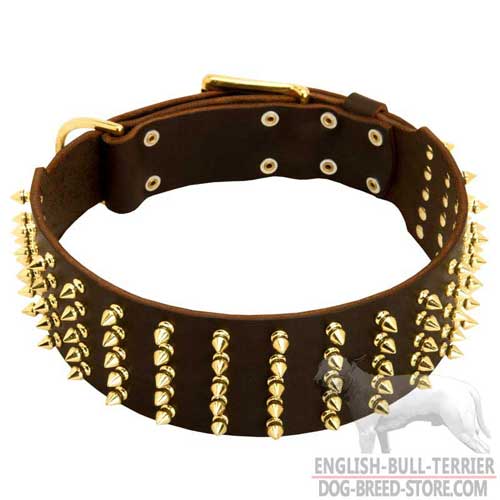 Extra Wide Leather Dog Collar with Riveted Brass Spikes