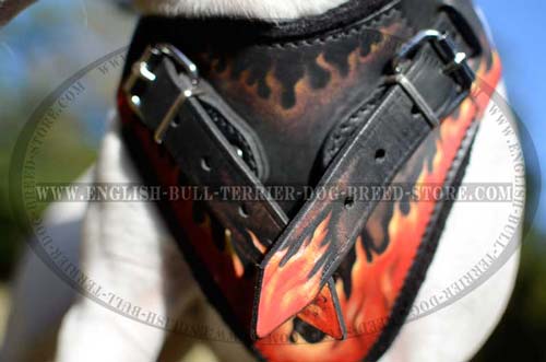 Padded Chest Plate with Hand Painted Flames of Leather Dog Harness