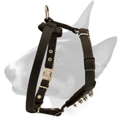 Nickel platted fittings leather dog harness for puppies