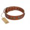 "Luxurious Life" Premium Quality FDT Artisan Tan Leather English Bull Terrier Collar with Round Adornments