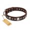 "Perfect Impression" FDT Artisan Brown Leather English Bull Terrier Collar with Square Studs - 1 1/2 inch (40 mm) Wide