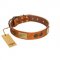 "Bronze Century" FDT Artisan Tan Leather English Bull Terrier Collar with Plates and Brooches with Cool Ornament