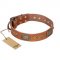 "Catchy Look" FDT Artisan Decorated Tan Leather English Bull Terrier Collar