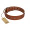 "Daintiness" Designer Handmade FDT Artisan Tan Leather English Bull Terrier Collar with Silver-Like Adornments