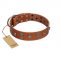 "Road Rider" FDT Artisan Tan Leather English Bull Terrier Collar with Old Silver-like Skulls and Medallions