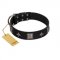 "Black Cavalier" Handmade FDT Artisan Black Leather English Bull Terrier Collar with Silver-Like Stars and Large Plates