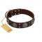 "Hypnotic Stones" FDT Artisan Brown Leather English Bull Terrier Collar with Chrome Plated Brooches and Square Studs