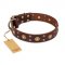 "Caprice of Fashion" FDT Artisan Brown Leather English Bull Terrier Collar with Round Decorations