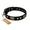 "Biker Style" FDT Artisan Black Leather English Bull Terrier Collar with Old Bronze Look Plates and Skulls