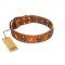 "Rockin' Doggie" FDT Artisan Tan Leather English Bull Terrier Collar Adorned with Stars and Skulls