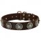 Wide Leather Bull Terrier Collar with Blue Decorative Stones