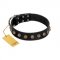 "Inky Prettification" FDT Artisan Black Leather English Bull Terrier Collar with One Row of Studs