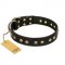 "Rhomb Style" FDT Artisan Decorated Leather English Bull Terrier Collar with Old Bronze-Plated Studs 1 1/2 inch (40 mm) Wide