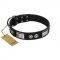 "Grand Wear" FDT Artisan Black Leather English Bull Terrier Collar with Shining Plates and Spiked Studs