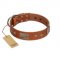 "Great Obelisk" Handcrafted FDT Artisan Tan Leather English Bull Terrier Collar with Large Plates and Pyramids