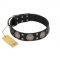 "Sun in Shining" Modern FDT Artisan Black Leather English Bull Terrier Collar with Studs and Stars