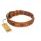 "Call of Feat" FDT Artisan Tan Leather English Bull Terrier Collar with Old Bronze-like Studs and Oval Brooches