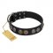 "Mister Exclusive" Designer FDT Artisan Black Leather English Bull Terrier Collar with Medallions