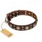 'Flower Melody' FDT Artisan Brown Leather Bull Terrier Dog Collar with Mixed Studs