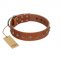 "Broadway" Handmade FDT Artisan Tan Leather English Bull Terrier Collar with Dotted Pyramids