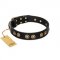 "Golden Artifact" FDT Artisan Black Leather English Bull Terrier Collar with Old-bronze Covered Medallions