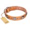 "Glamour Finery" FDT Artisan Female English Bull Terrier collar of natural leather with stylish old-looking circles