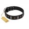 "Pirates' Symbol" Fashionable FDT Artisan Black Leather English Bull Terrier Collar with Silver-Like Plates and Gold-Like Skulls