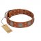 "Sun Rise Noon" FDT Artisan Tan Leather English Bull Terrier Collar with Unique Design