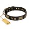 "Passion for Style and Beauty" FDT Artisan Decorated Black Leather English Bull Terrier Collar