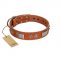 "Pawsy Glossy" FDT Artisan Exclusive Tan Leather English Bull Terrier Collar 1 1/2 inch (40 mm) wide