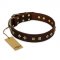 "Fashion Studs" FDT Artisan Decorated Leather English Bull Terrier Collar with Old Bronze-Plated Steel Hardware
