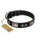 "Pitch Dark" FDT Artisan Black Leather English Bull Terrier Collar with Stars and Plates