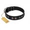 "Silver Medallions" Mod FDT Artisan Black Leather English Bull Terrier Collar with Round Plates