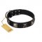 "Sea Rover" Embellished FDT Artisan Black Leather English Bull Terrier Collar with Chrome Plated Crossbones and Plates