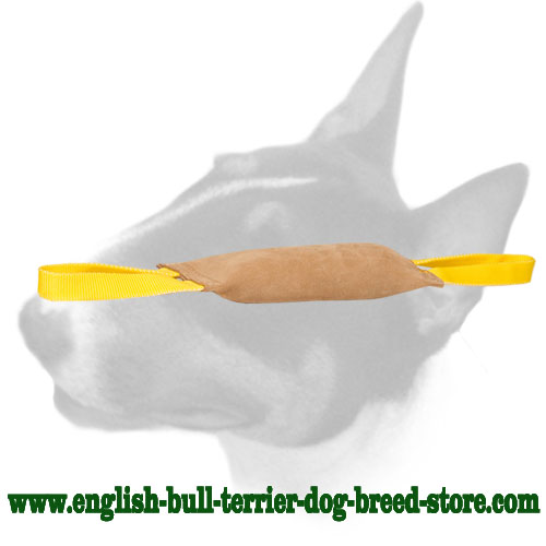 English Bull Terrier genuine leather bite tug with 2 durable handles for training
