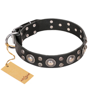 FDT Artisan 'Vintage Necklace' Studded Black Leather English Bull Terrier Dog Collar - 1 1/2 inch (40mm) wide