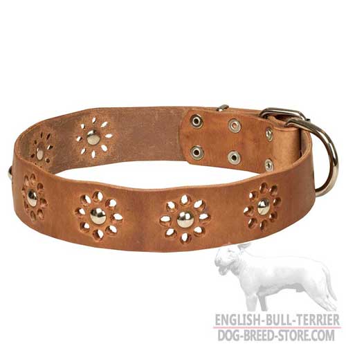'Flower Blues' English Bull Terrier Leather Dog Collar 'Flower Blues' English Bull Terrier Leather Dog Collar