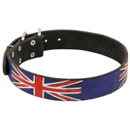 English Bull Terrier Leather Dog Collar Special Edition with UK Flag English Bull Terrier Leather Dog Collar Special Edition with UK Flag