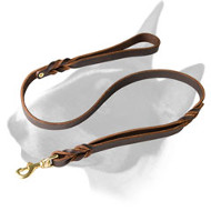 English Bull Terrier Braided Leather Dog Leash with 2 Handles English Bull Terrier Braided Leather Dog Leash with 2 Handles