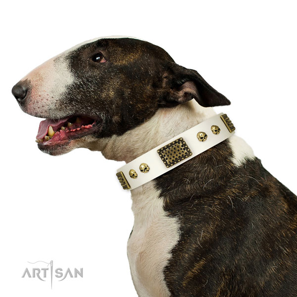 Reliable hardware on full grain natural leather dog collar for comfy wearing