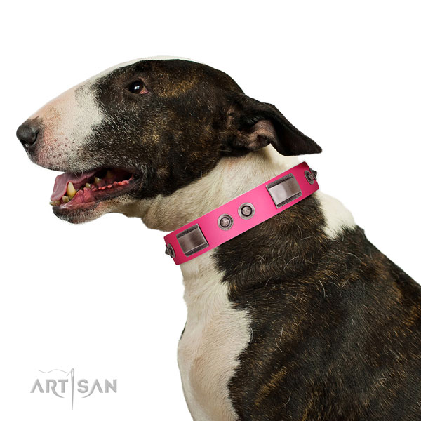Handcrafted full grain genuine leather dog collar with decorations