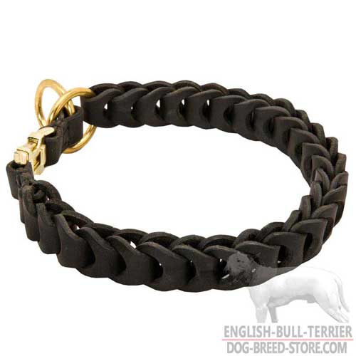 Braided Behavior Correction Leather Dog Collar for Bull Terrier