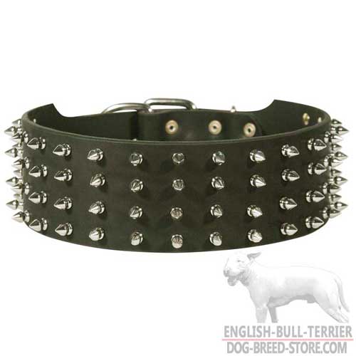 Handmade Extra Wide Spiked Leather Dog Collar for Walking