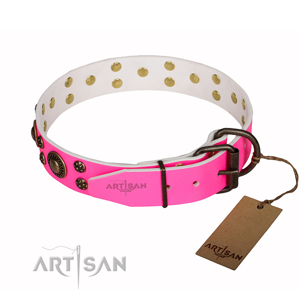 Trendy natural genuine leather dog collar for walking