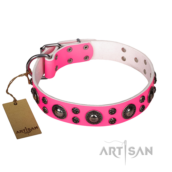 Unique natural genuine leather dog collar for handy use