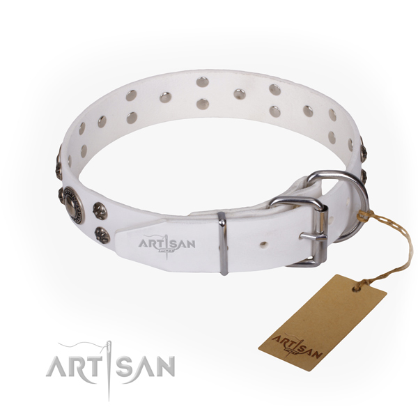 Handy use full grain leather collar with decorations for your four-legged friend