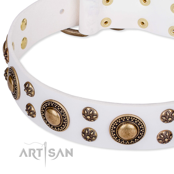 Natural genuine leather dog collar with awesome decorations