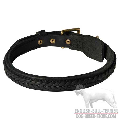 Handmade Braided Leather Dog Collar for English Bull Terrier